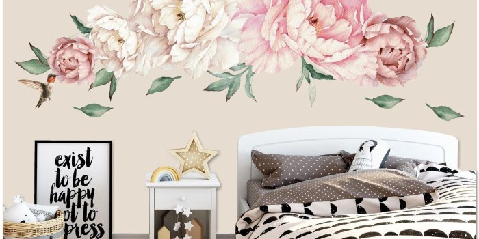 1593x1389 Peony Flowers Decal, Watercolor Peony Large Self Adhesive