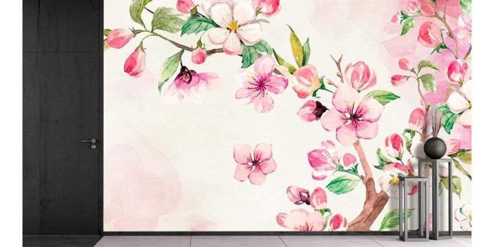 1100x763 Large Wall Mural Watercolor Style Ink Painting Pink - Traditional