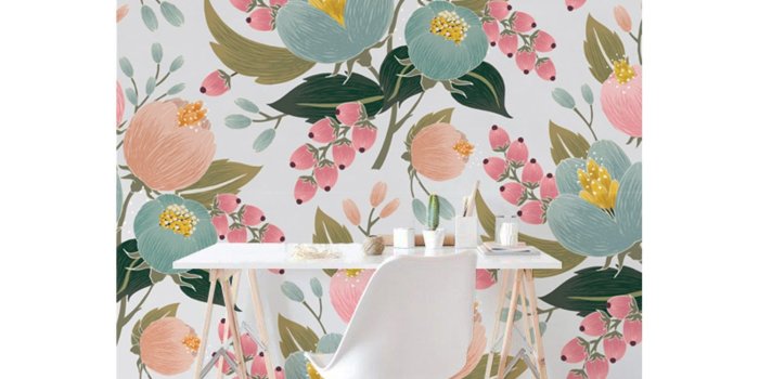 1500x1500 Pink poppy removable wallpaper Floral art print Vintage Watercolor