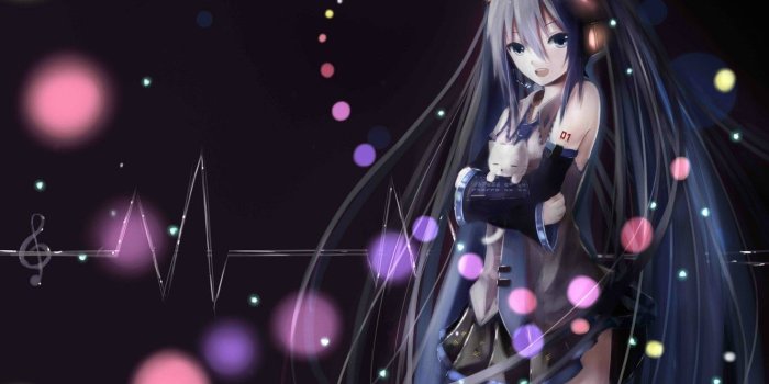 1332x850 Wallpaper lights, lights, vocaloid, Hatsune Miku, long hair, in