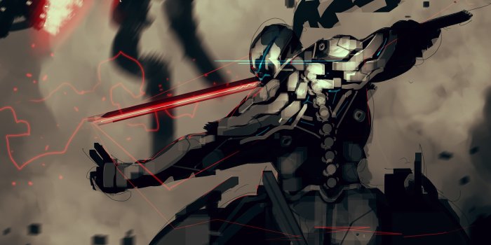 3000x2500 Droid holding sword wallpaper, ninjas, red, sword, robot HD