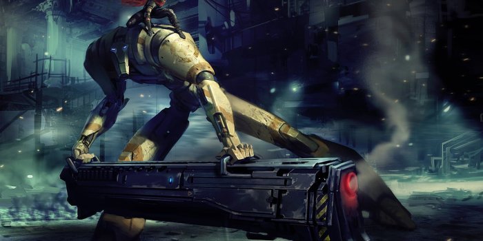 1920x1359 Ninja on top of robot shoulder holding weapon illustration, girl