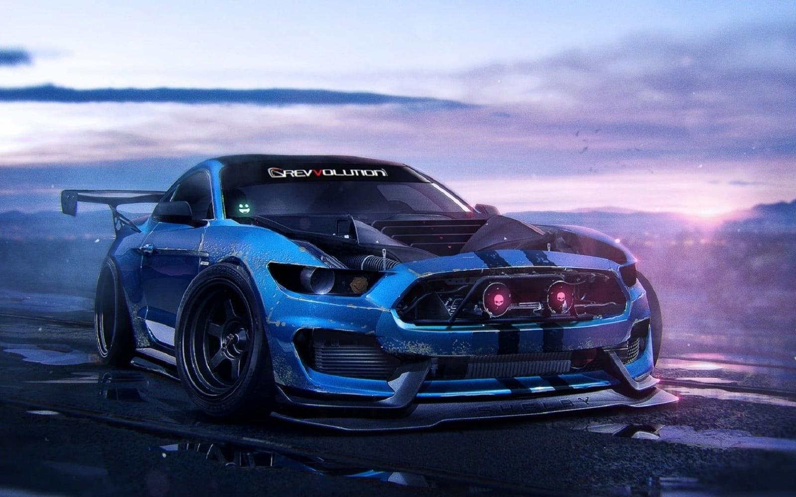 1680x1050 Blue racing car, sports car, Ford Mustang Shelby, Ford Mustang HD