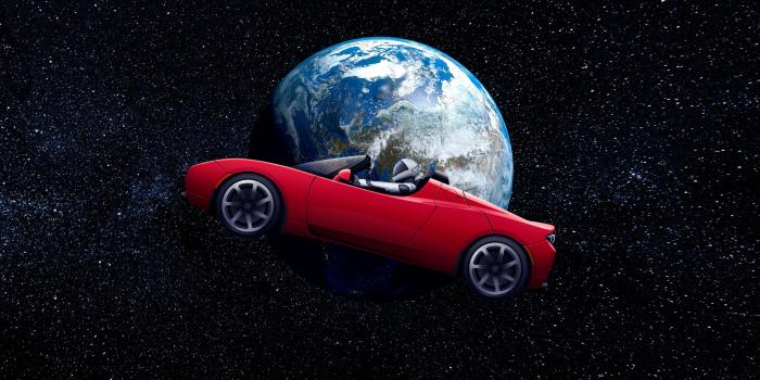 3840x2160 Download Tesla Roadster, astronaut, earth orbit, space wallpaper
