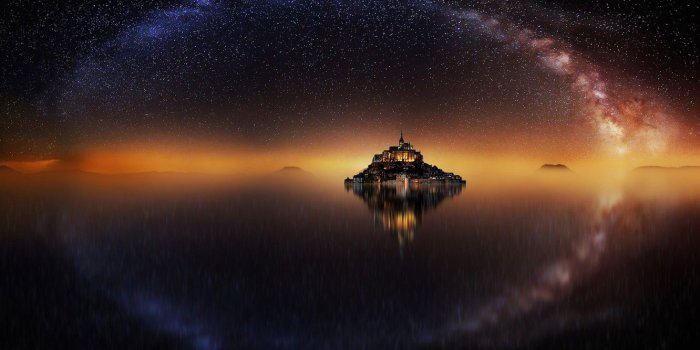 1332x850 Wallpaper the sky, water, stars, reflection, night, France, island