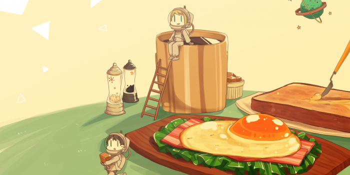 2560x1748 Download 2560x1748 Anime Breakfast, Chibi Characters, Astronauts