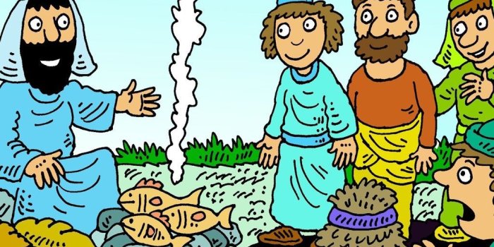 1024x768 FreeBibleimages :: Amazing breakfast :: The risen Jesus cooks