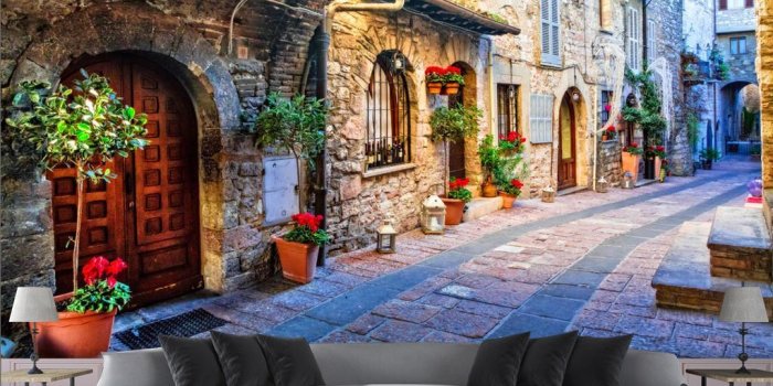 1022x848 3d Wallpaper Living Room Italian Town Street View 3d Background