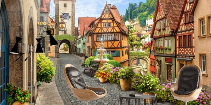 1354x1000 Wall Mural 3D Wallpaper Town Street Scenery Italy Modern Wall