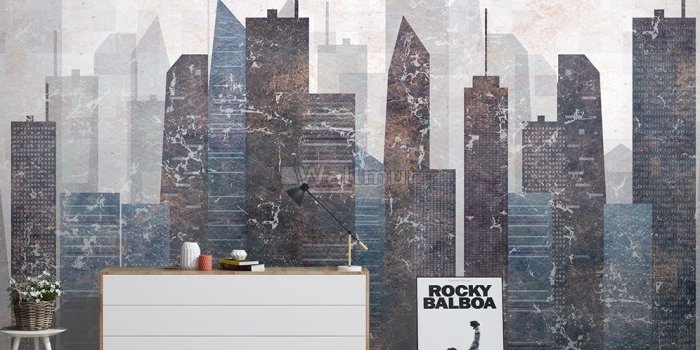 996x856 Vintage Geometric City Wallpaper Mural • Wallmur®