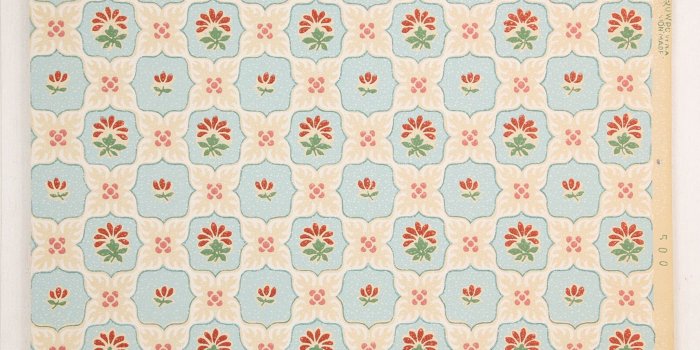 2048x1365 1930s Vintage Wallpaper Geometric Red Floral on Blue - Rosie's