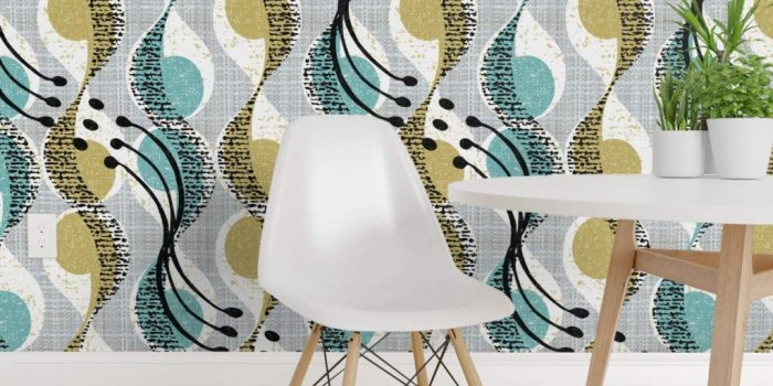 1024x1024 Spoonflower Peel and Stick Removable Wallpaper, Mid Century Modern