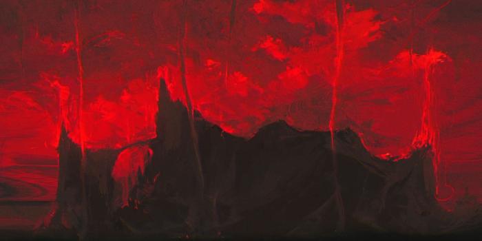 2048x1152 Download wallpaper 2048x1152 mountains, dark, art, red, black