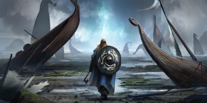 3500x1969 Game poster, digital art, fantasy art, Vikings, boat HD wallpaper