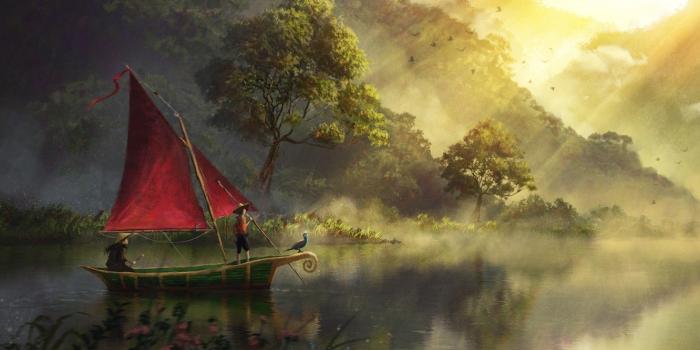 1332x850 Wallpaper Art, River, Artwork, Boat, Painting, Sailboat images for