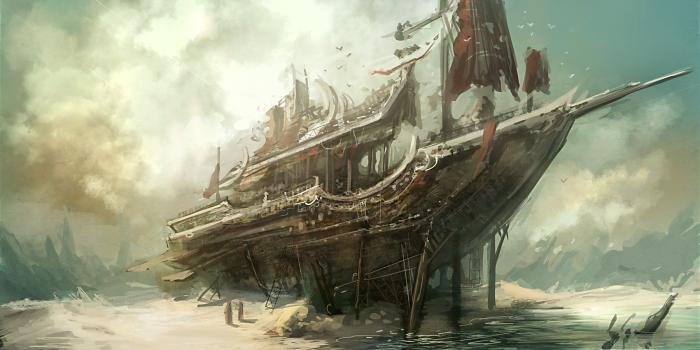 2400x1600 art, Beach, Skeleton, Ship, Sea Wallpapers HD / Desktop and Mobile