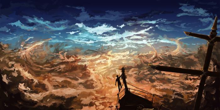 3700x1909 4556487 #boat, #artwork, #men, #digital art, #desert, #fantasy art