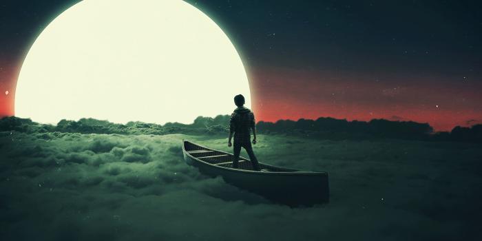 3840x2400 Download 3840x2400 wallpaper sail to the moon, clouds, boat, art