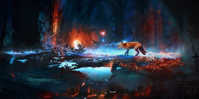 1332x850 Wallpaper forest, trees, night, magic, art, Fox, Fox images for