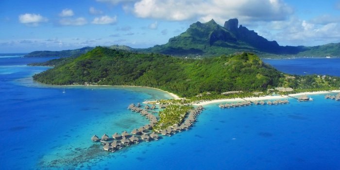 1920x1080 Aerial view of Bora Bora with Mount Otemanu and coral reef, French