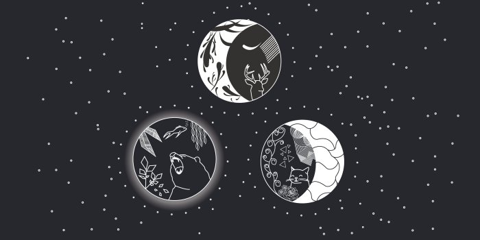 3840x2967 White and black star illustration, Moon, cat eyes, bears, deer HD