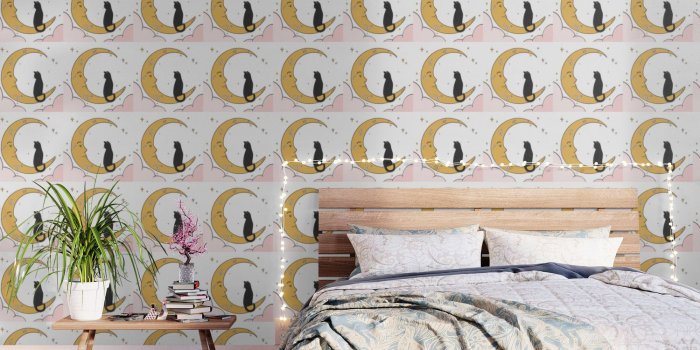 1500x1500 Black Cat on the Moon Wallpaper by fennfashion | Society6