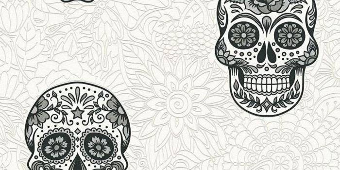 1000x1000 Sugar Skull Wallpaper Glitter Gothic Floral White Silver Black