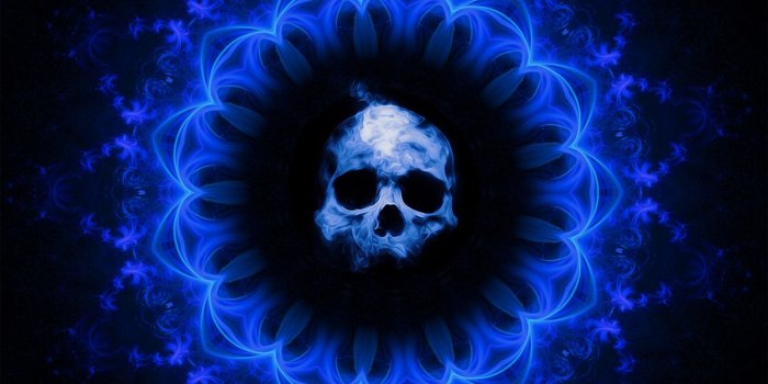 1366x768 Download wallpaper 1366x768 skull, gothic, patterns, blue, dark