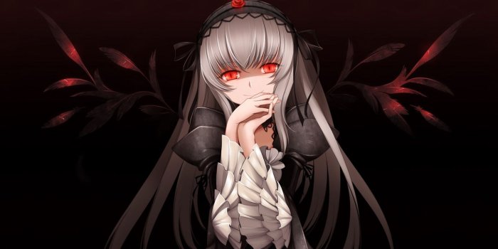 1366x768 Download wallpaper 1366x768 anime, girl, gothic, eyes, red tablet