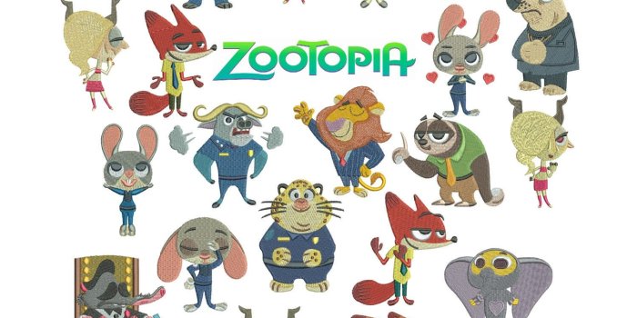 1500x1369 Zootopia - Machine Embroidery Designs - 22 characters | Indian