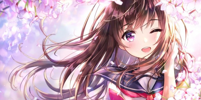 1920x1080 Download 1920x1080 Anime Girl, Wink, Cherry Blossom, Cute, School