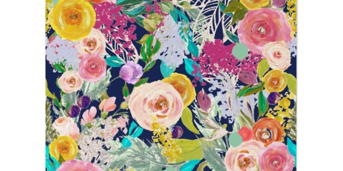 1024x1024 Wallpaper Roll Autumn Floral Flower Dark Blue Painted Flowers 24in
