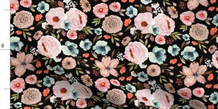 1058x914 Autumn Floral Black Blush Nursery Fabric Printed by Spoonflower