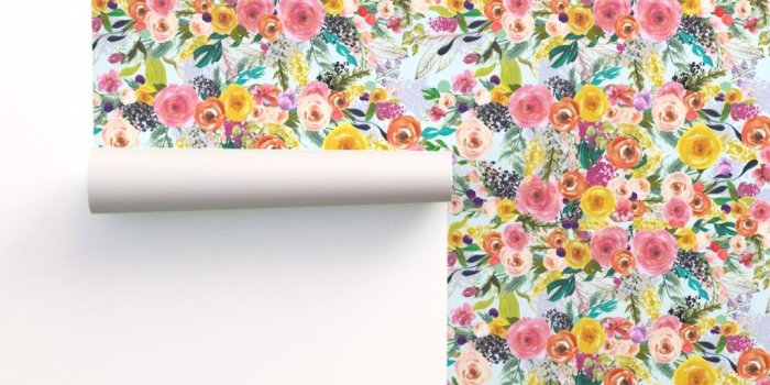 1024x1024 Wallpaper Roll Summer Flowers Autumn Blooms Light Blue Floral Sky