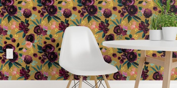 1024x1024 Wallpaper Roll Plum Floral Seasonal Watercolor Flowers Rose Autumn