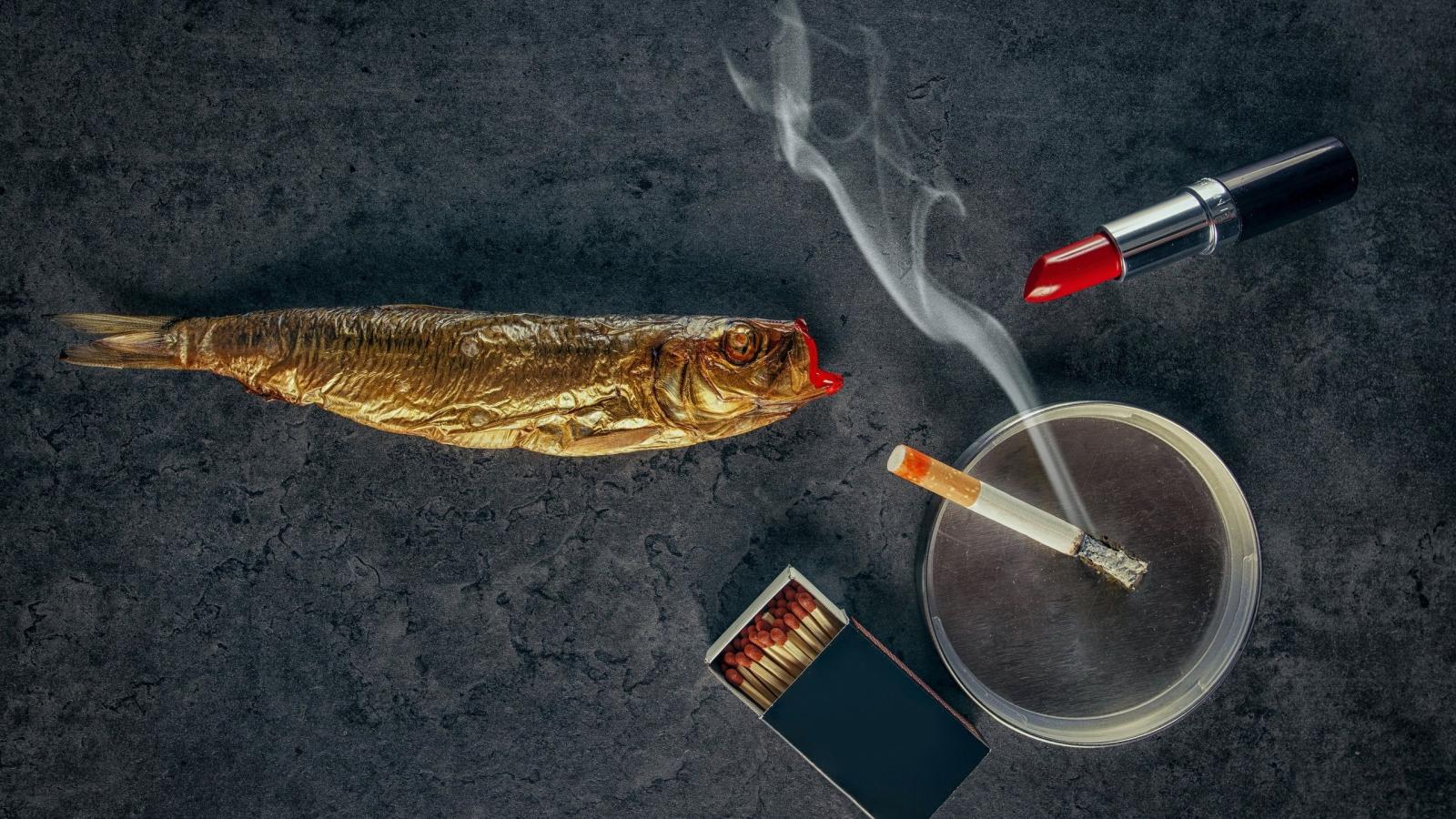2560x1440 Lipstick, fish, cigarette, smoke 750x1334 iPhone 8/7/6/6S