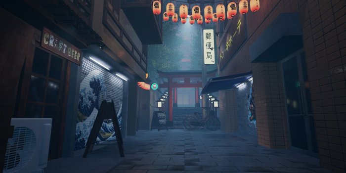 1920x1080 ArtStation - Japanese street by rainy night UE4, antoine gohin