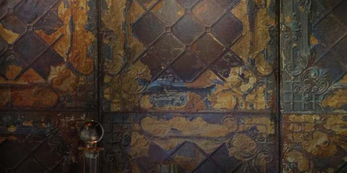 876x1100 Wallpaper Brooklyn Tins 08 (Grey brown, Dark brown, Gold, Grey