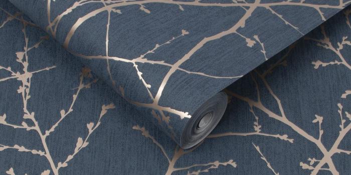 1208x1208 Innocence Navy/Copper Wallpaper | Graham & Brown 108619