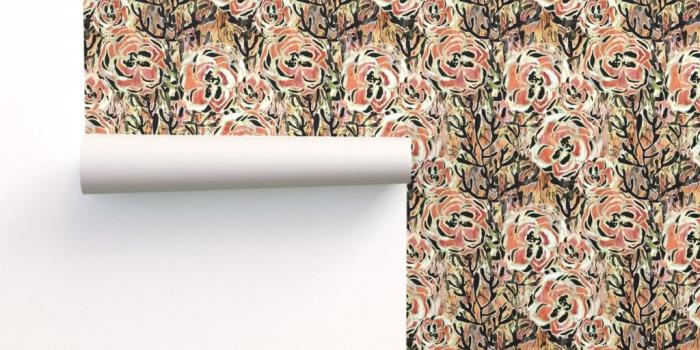 1024x1024 Euro Floral Dark Copper Rose on Isobar by joanmclemore | Roostery