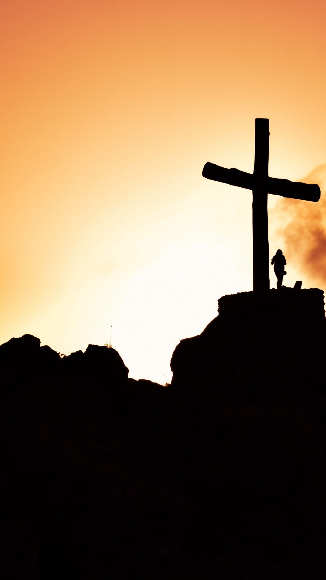 1080x1920 Wallpaper Cross, Sunset, Silhouette, Hill, Christianity, Jesus