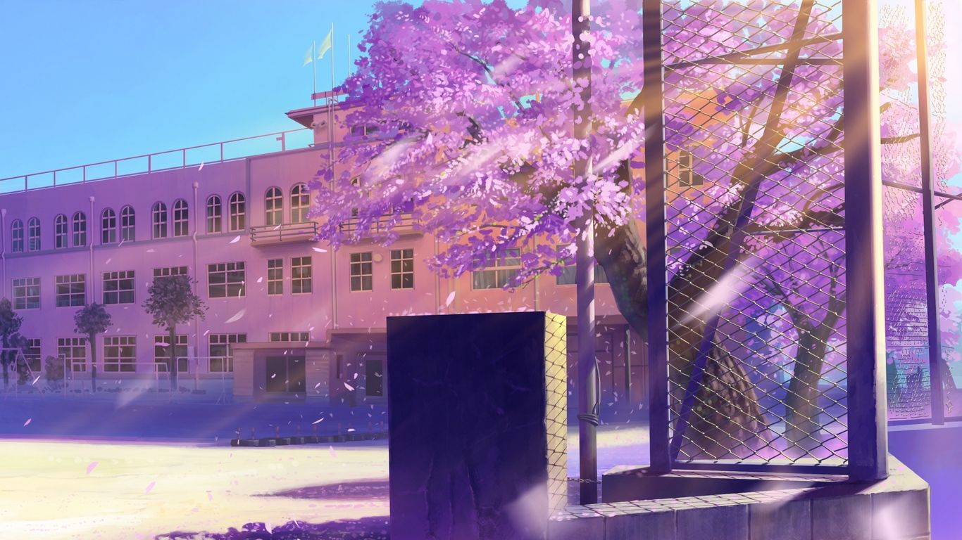 1366x768 Download wallpaper 1366x768 anime, school, winter street tablet