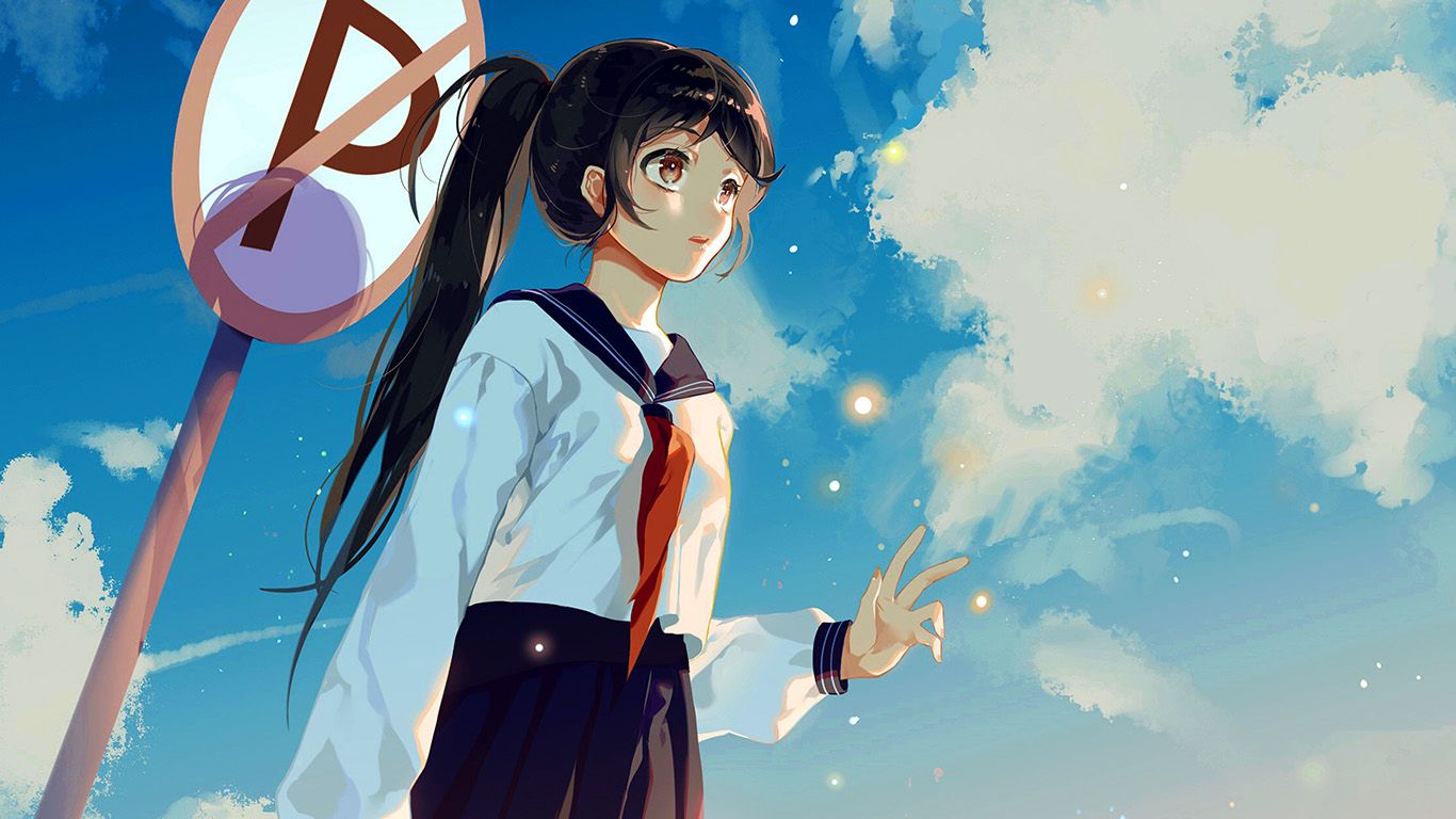 1366x768 wallpaper for desktop, laptop | bc67-girl-school-girl-anime-sky