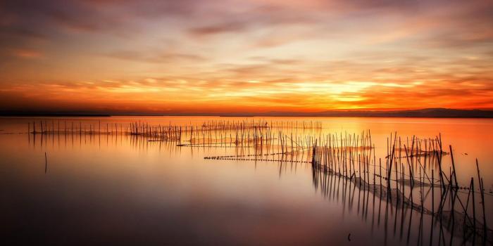 1332x850 Wallpaper sunset, Lake, fishing with nets images for desktop