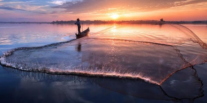 1332x850 Wallpaper sunset, network, lake, fishing images for desktop