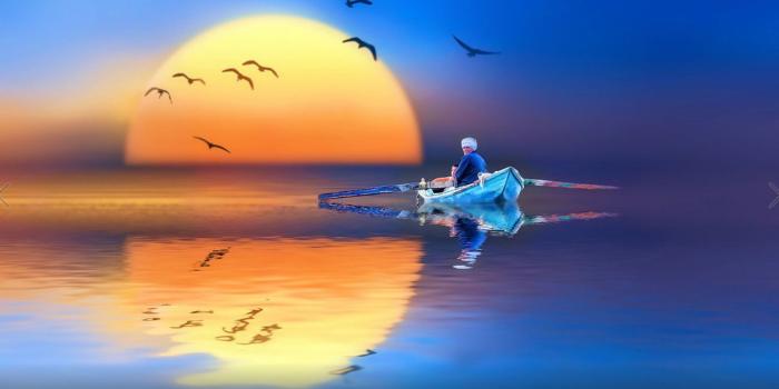 1920x1080 Sunset Lake Fishing Camec.ptici Flight Reflection In Water Art Hd