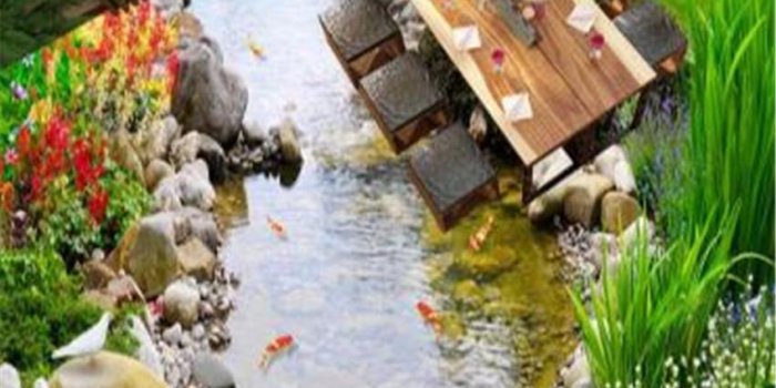 850x1273 Custom Wallpaper 3D Floor Mural Mysterious Garden Small River