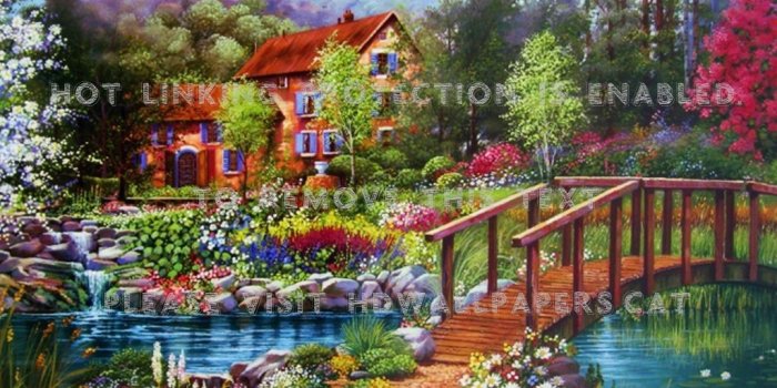 1024x815 flower garden river bridge painting house