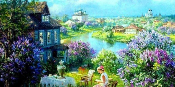 1920x1200 Villa Garden Woman Lilac River wallpapers | Villa Garden Woman