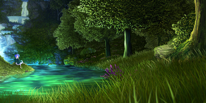 2349x1266 Water, Light, River, Flower, Tree, Night, Landscape wallpaper